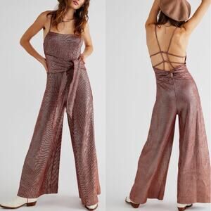 NWT Free People Shimmer and Shine Jumpsuit / Ginger Snap Metallic Womens Size S